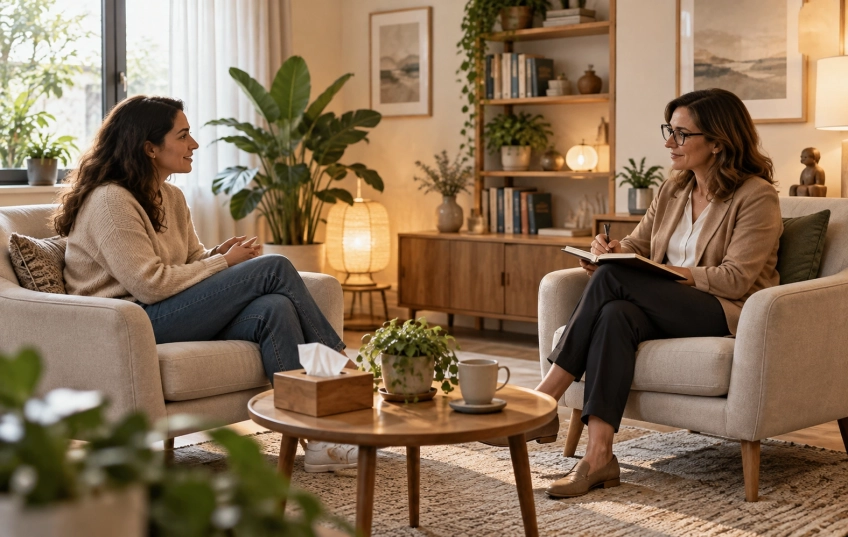 cabinet de psychothérapie avec deux femmes
